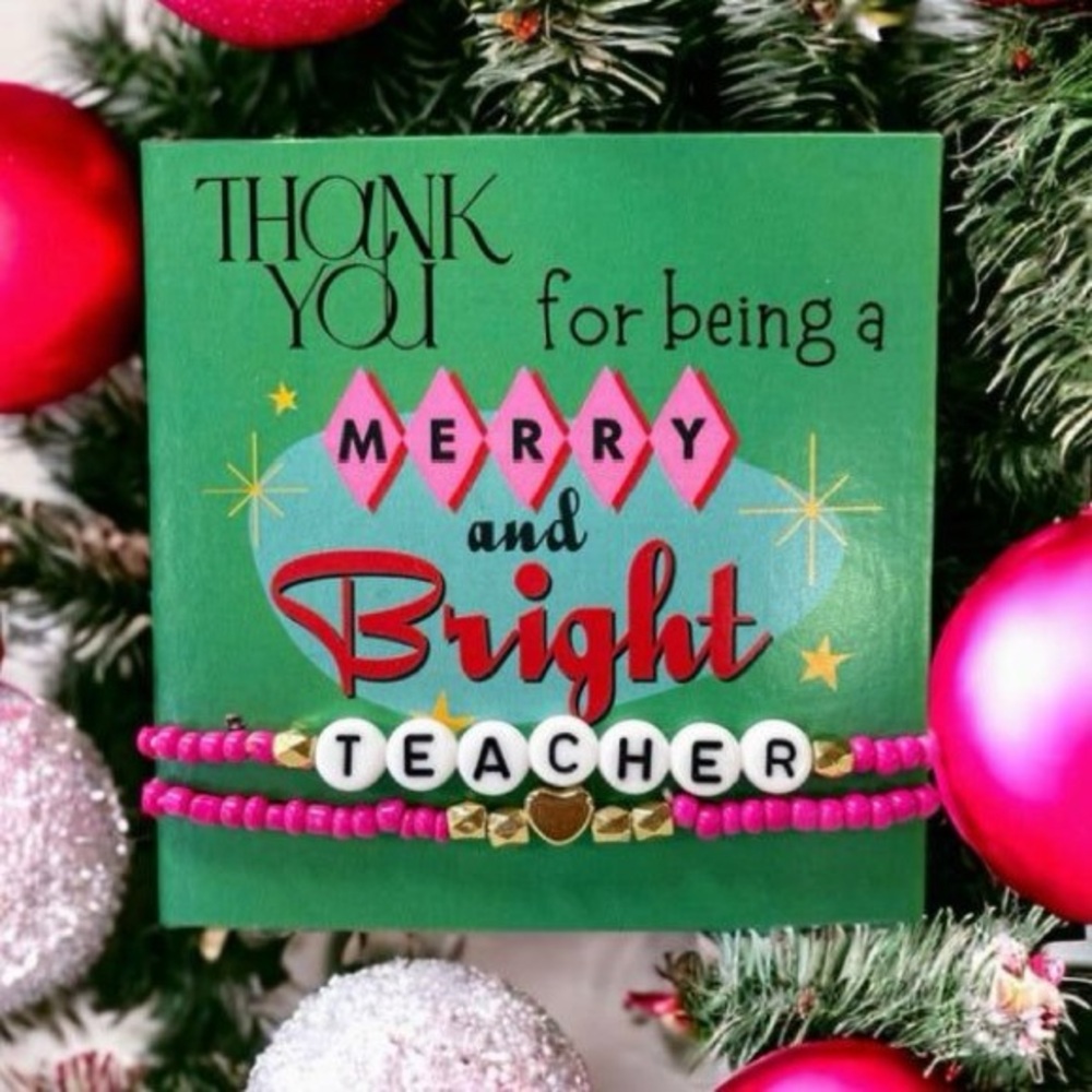NEW WITH TAGS Merry & Bright Teacher Bracelet Gift Set Pink & Gold Bracelets